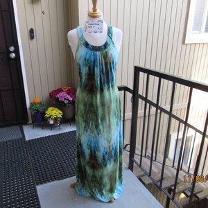 #427  NEW WOMAN'S LONG BLUE/GREEN SUMMER DRESS BY DOTS  (SIZE 16)